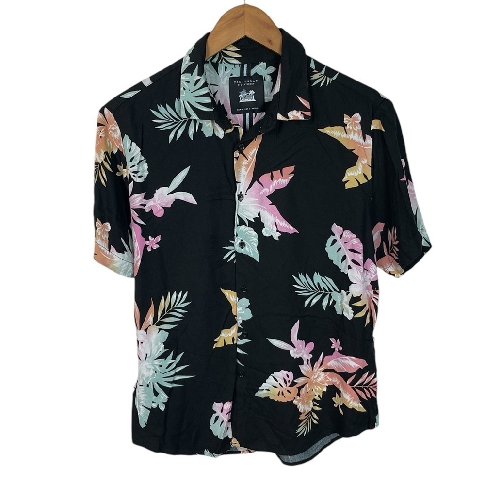 BF1497 Men’s Cactus Man Ricky Singh Hawaiian Floral Button Down Beach Shirt M